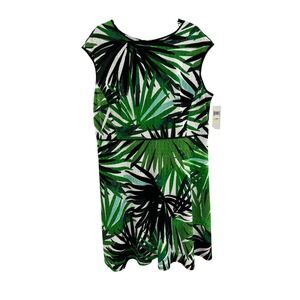 London Times Woman Tropical Leaf Print Cap Sleeve Fit Flare Dress 18W